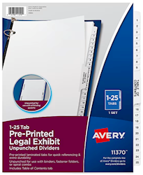 DIVIDERS, LEGAL, EXHIBIT, NUMERIC, AVERY, 26 TAB, CLEAR LARGE